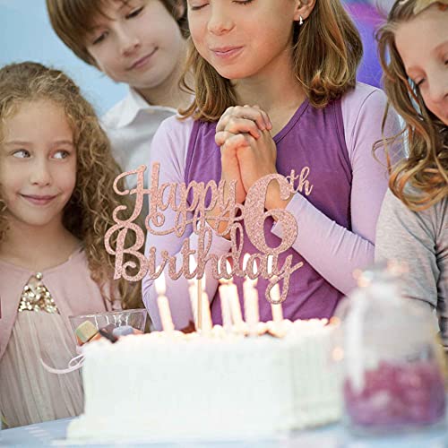 1 PCS Happy 6th Birthday Cake Topper Glitter Cheers to 6 Years Cake Pick Number 6 Fabulous Cake Decoration for 6th Birthday Party Decorations Supplies Rose Gold