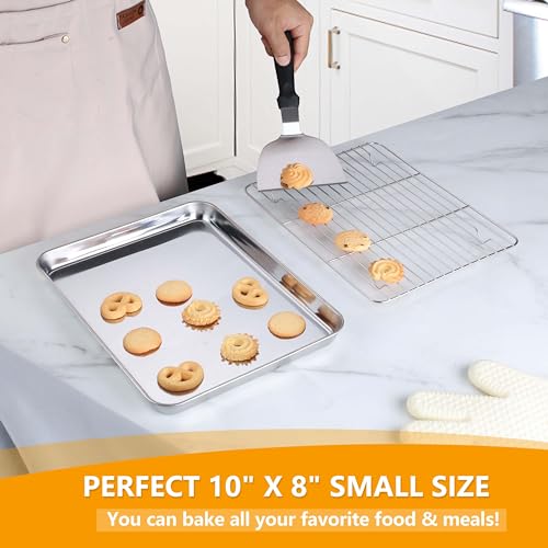 10x8 Inch Small Stainless Steel Baking Sheet with Cooling Rack Set (3 Count)
