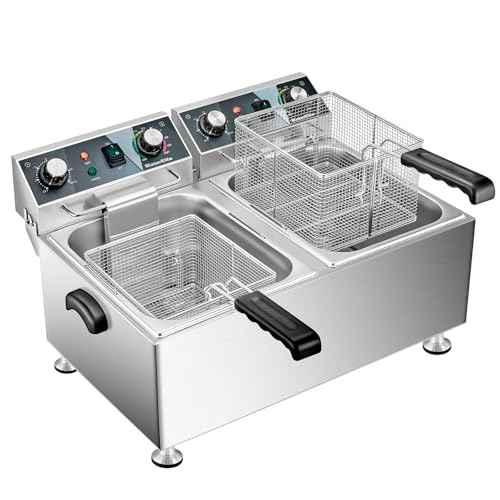Deep Fryer Commercial Deep Fryers With Basket13Lx2 13.7Qt x 2 Thicken With Precise Temperature Control Timer Double Deep Fryer With 2 Baskets1800Wattsx2 120V Countertop Fryer Restaurant (2 Count)
