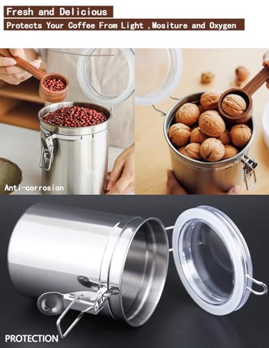 Coffee Canister 4 Pcs Stainless Steel Food Container with Clear Lids Airtight Container Stackable Canisters Kitchen Pantry Storage for Cereal