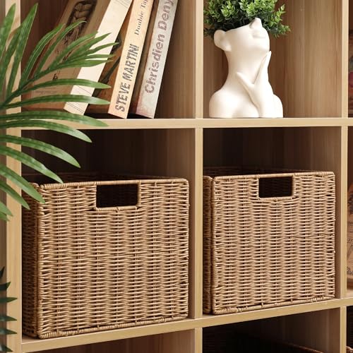 12X12X10in Plastic Wicker Storage Basket (3 Count)