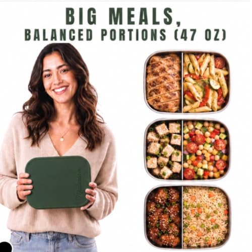 Flexibento 47 OZ Leak proof Stainless Steel Lunch Box Containers with Silicone Lids