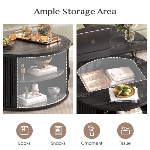Black Lift Top Coffee Table with Storage for Living Room