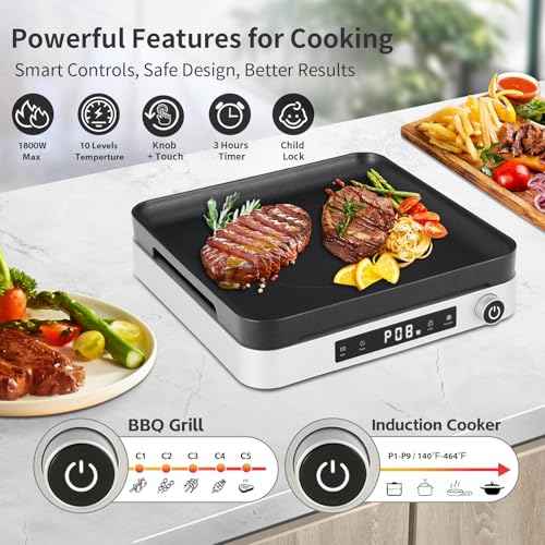 Portable Induction Cooktop with Griddle Pan