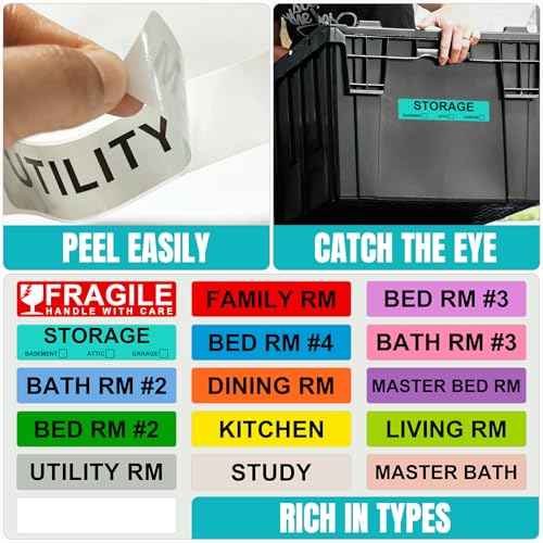 960 Count Color Coding Moving Stickers with 14 Different Living Space Labels
