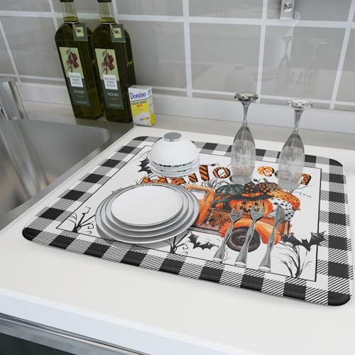 Halloween Truck Dish Drying Mat Orange Absorbent Microfiber Coffee Pad