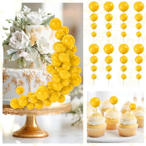 48 Pcs Yellow Cake Topper Decorations (48 Count)