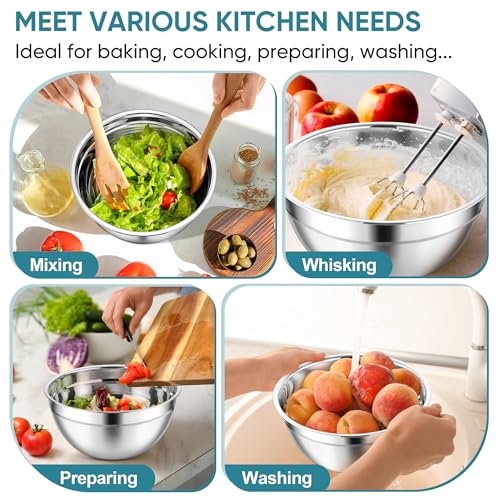 Mixing Bowls 3PCS Stainless Steel Serving Salad Bowls (3 Count)