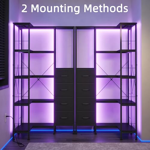 5 Tier Corner Bookshelf with LED Light Strips (6 Count)