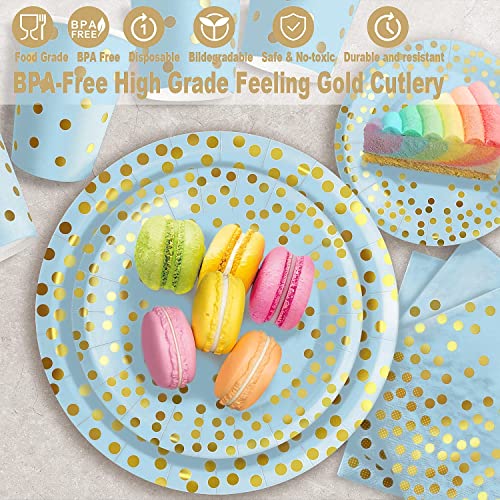 Blue Gold Paper Plates Set (175 Count)