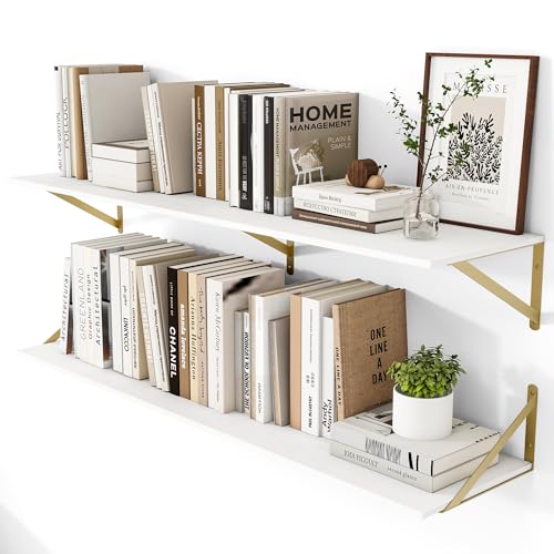 48W x 12D Deep Floating Shelves Set of 2 White & Gold (2 Count)