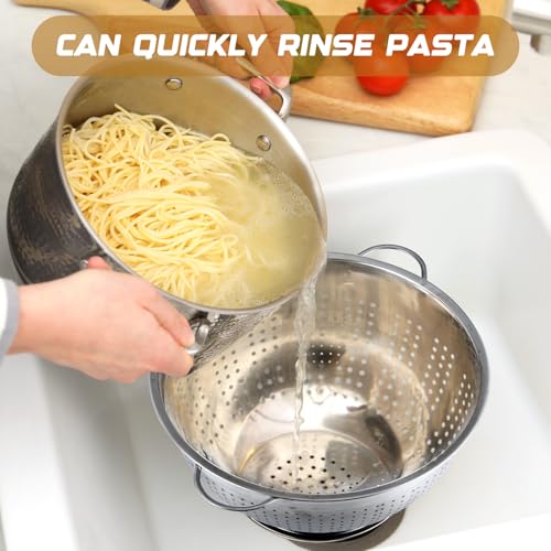 2 Pack 16 Quart Heavy Duty Stainless Steel Colander with Footed Base and Handles Pasta Spaghetti Berry Fruit Vegetable Kitchen Food Strainer Basket (2 Count)