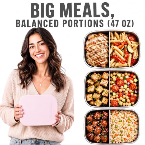 Flexibento Leak proof 47 OZ Stainless Steel Lunch Box Containers with Silicone Lids