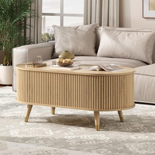 Oval Lift Top Coffee Table with Storage for Living Room