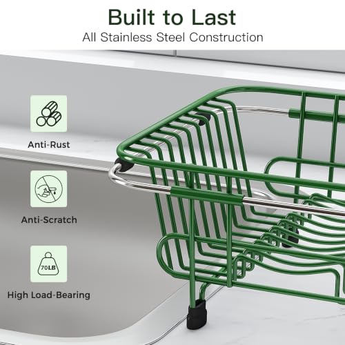 Green Dish Drying Rack in Sink with Utensil Holder