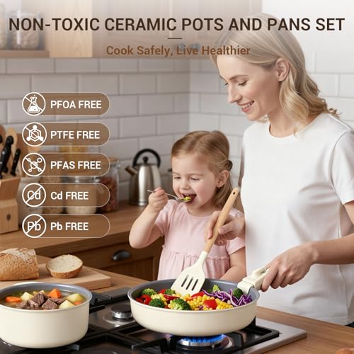18 Piece Ceramic Pots and Pans Set Non Stick