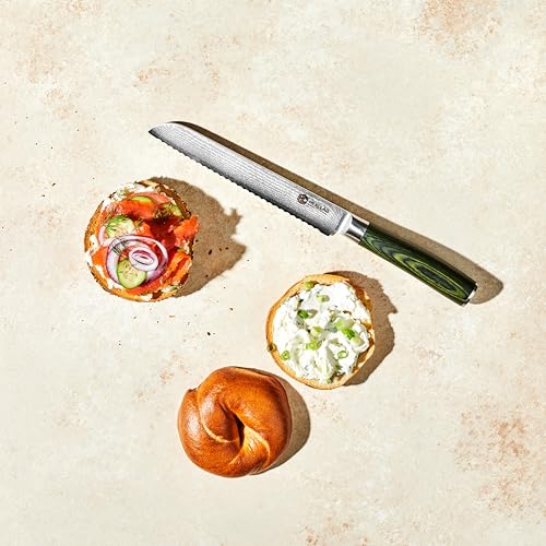 8" Japanese Damascus Stainless Steel Serrated Bread Knife Full Tang