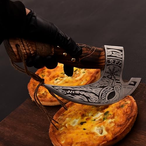 Pizza Cutter Axe Carbon Steel Slicer Chef Viking Axe with Leather Cover