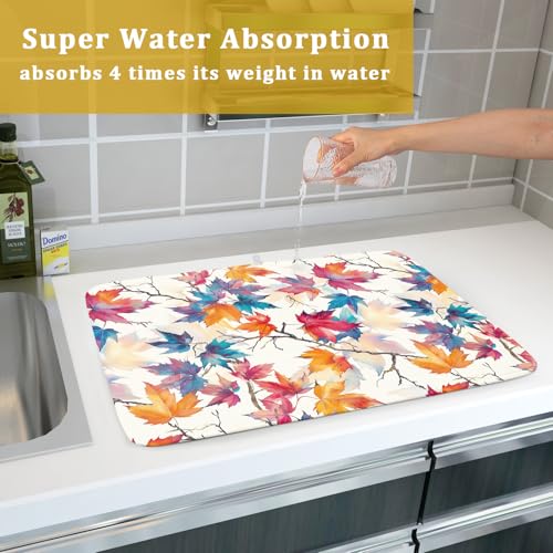 Maple Leaf Dish Drying Mat fall autumn colorful leaves absorbent dish drain mats for kitchen counter