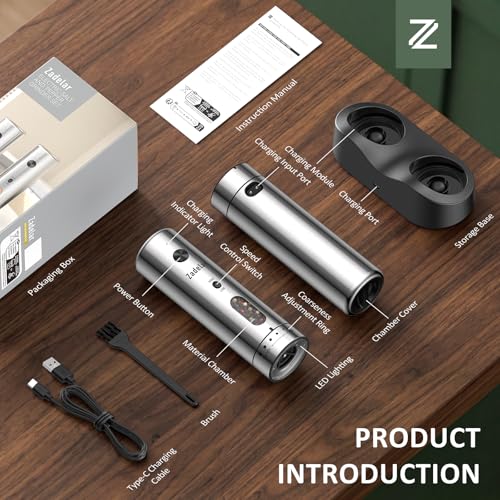 Electric Salt and Pepper Grinder Set with Charging Base (2 Count)