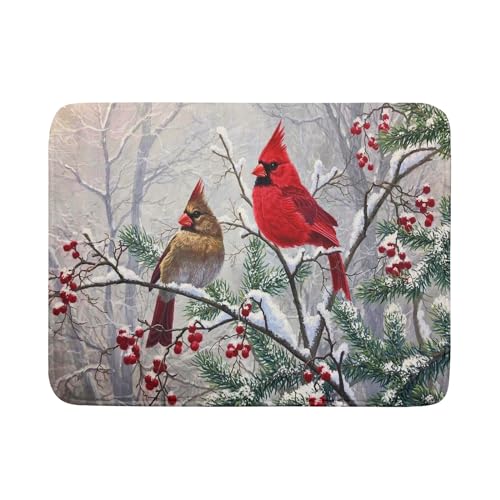 Red Bird Dish Drying Mat Merry Christmas Dishes Pad Absorbent Fast Dry Dish Drainer Mat Protector for Kitchen Counter 18 x 24 Inches