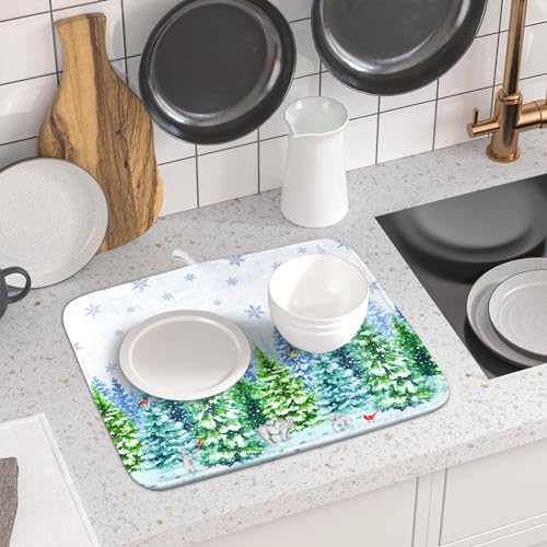 Winter Bear Bird Dish Drying Mat