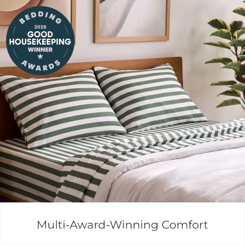Iconic 5-PC, Ultra Soft Sheet Set (Split King, Oxford Stripe Sage)