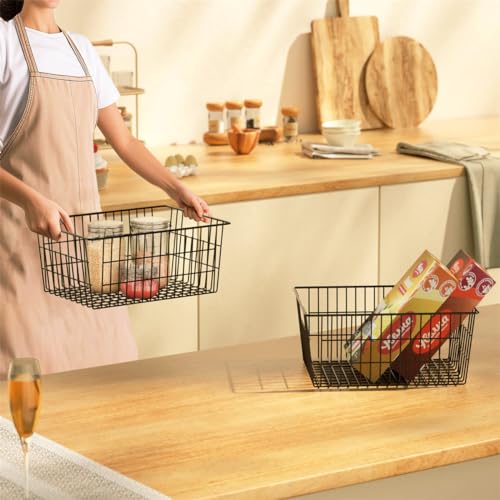 Large Freezer Baskets Metal Storage Organizer Bin Basket Wire Storage Basket for Kitchen Pantry Bathroom Large Metal Farmhouse Food Fruit Produce Organizer Bins (3 Count)