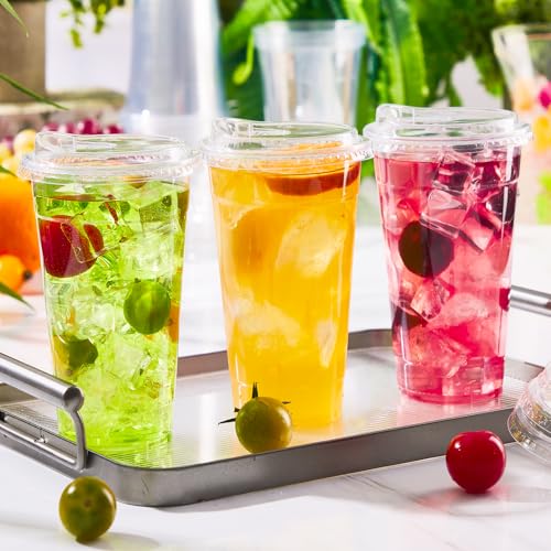 50 Pack 24 oz Clear Plastic Cups with Sip Lids (50 Count)