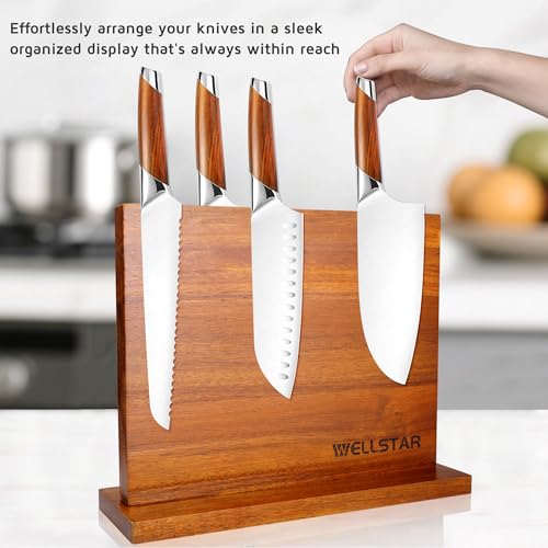 Modern Acacia Magnetic Knife Block Holder 12 x 10 Inches