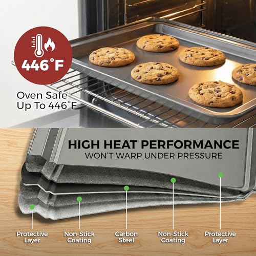 Non-Stick 6-Piece Bakeware Set – Carbon Steel with Even Heat Distribution, Oven Safe to 446°F, BPA-Free, Dishwasher Safe, Stackable Baking Tools for Easy Storage and Everyday Cooking - Gray