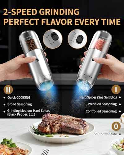 Gravity Electric Salt and Pepper Grinder Set with Rechargeable Base (2 Count)