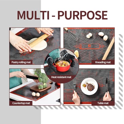 Silicone Pastry Mat Extra Large with Measurements 26''x16'' for Reusable