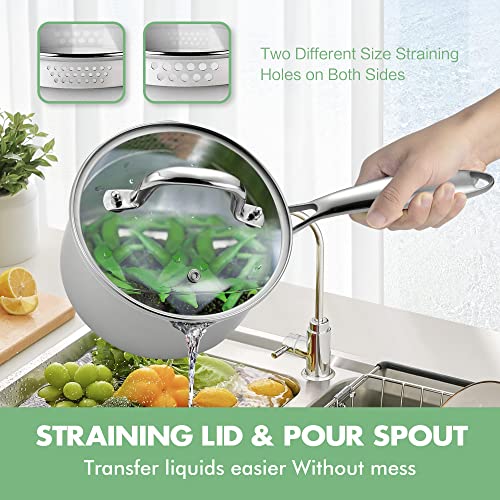 2.0 Quart Stainless Steel Pot Saucepan with Glass Strainer Lid