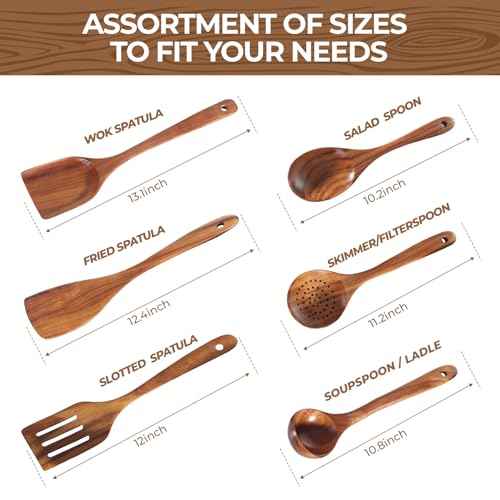Nonstick Natural Wooden Kitchen Utensils Set (6 Count)