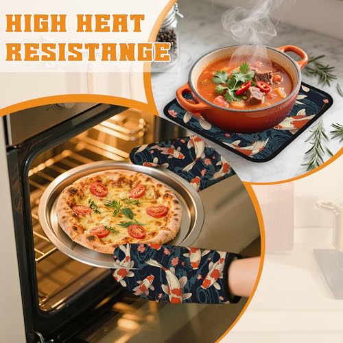 Goldfish Flower Japanese Oven Mitts and Pot Holders (4 Count)