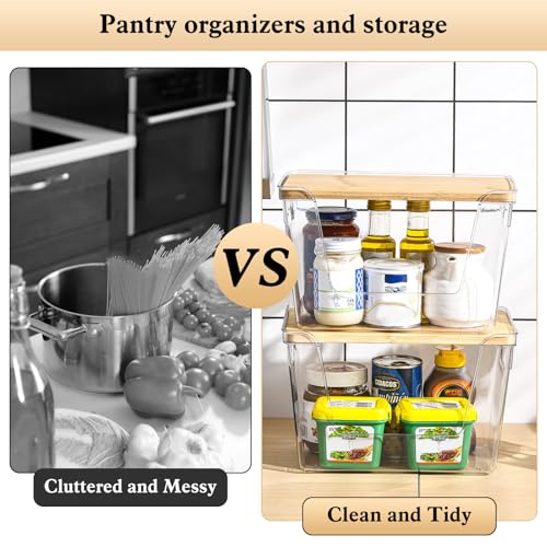 4 Set Stackable Storage Plastic Container with Removable Bamboo Cover