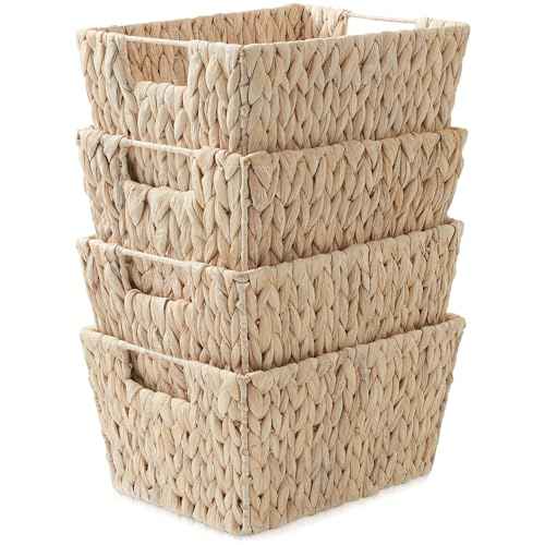 Set of 4 Water Hyacinth Storage Baskets with Handles (4 Count)