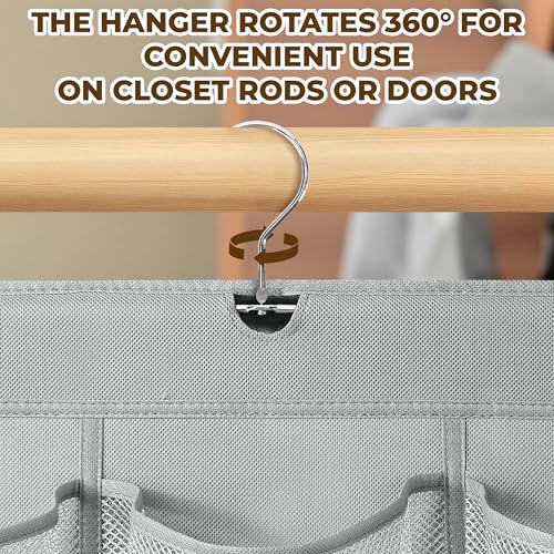 Hanging Shoe Organizer For Closet Rod with 30 Large Pockets Dual Sided 360 Rotating Hanger Space Saving Storage Bag Rack Shelves for Bedroom Laundry Room