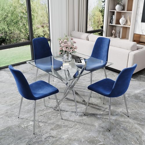 36" Square Glass Dining Table Set for 4