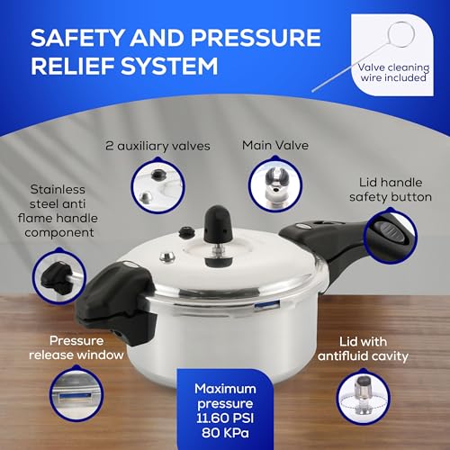 3.7 Quart / 3 Liter) Olla de Presion, Aluminum Pressure Pot with 6 Safety Systems, 4-Serving Stovetop Cooker, Pressure Cooker made in Colombia, 25-Year Warranty