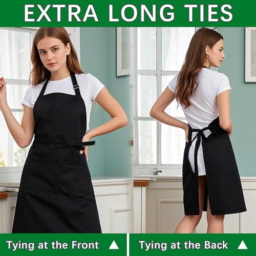Bib Apron Unisex Black Aprons 2 Pockets Cooking Kitchen Apron for Chef (10 Count)
