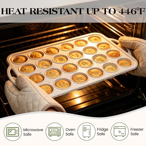 24 Cups Silicone Mini Muffin Pan for Baking with Metal Frame (2 Count)