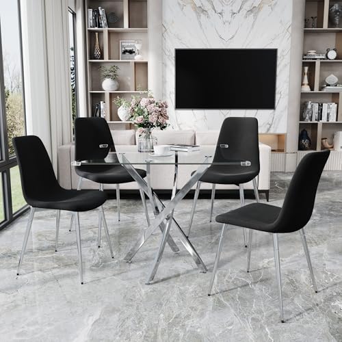 36" Square Glass Dining Table Set for 4 (5 Count)