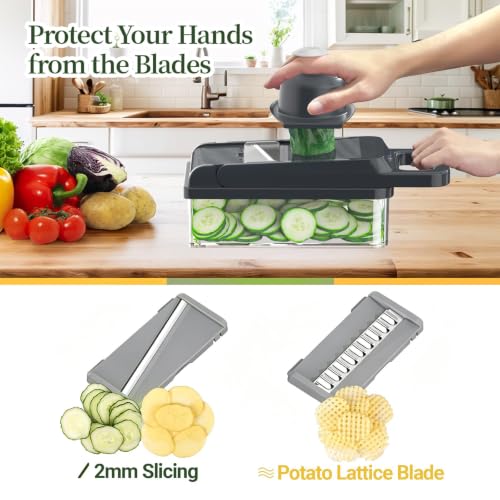 12-in-1 Vegetable Chopper 7 Blades, Veggie Cutter with Handle, Grey