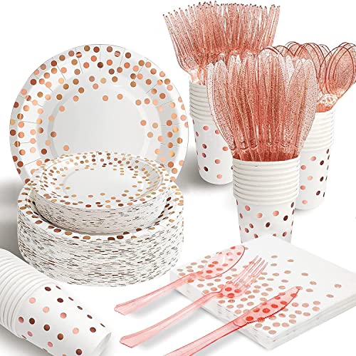 Pink Rose Gold Paper Plates Set (25 Count)