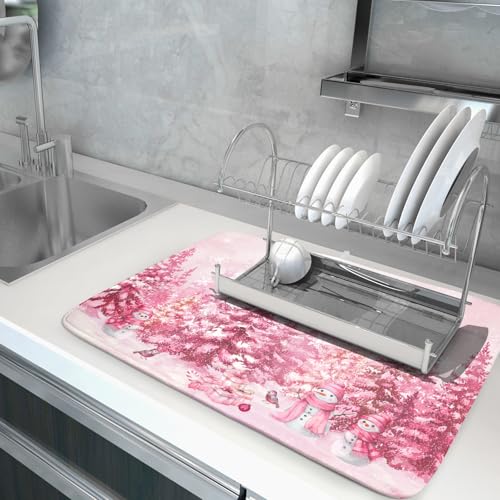 Pink Forest Dish Drying Mat Washable Drying Matt Kitchen Counter