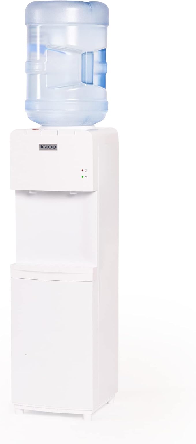 Igloo Top Loading Water Cooler for Hot & Cold Dispenser – White, Holds 3 & 5 Gallon Jugs, Child Safety Lock – for Homes, Kitchens, Offices, Dorms