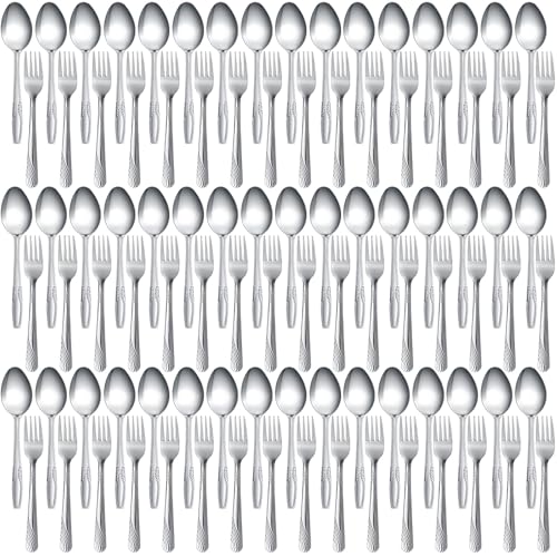 100 Pieces Forks and Spoons Silverware Set Stainless Steel Dinner (100 Count)
