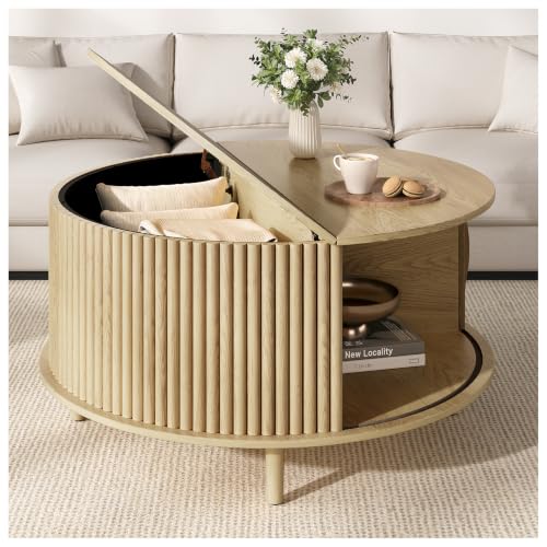 Round Coffee Table with Storage for Living Room